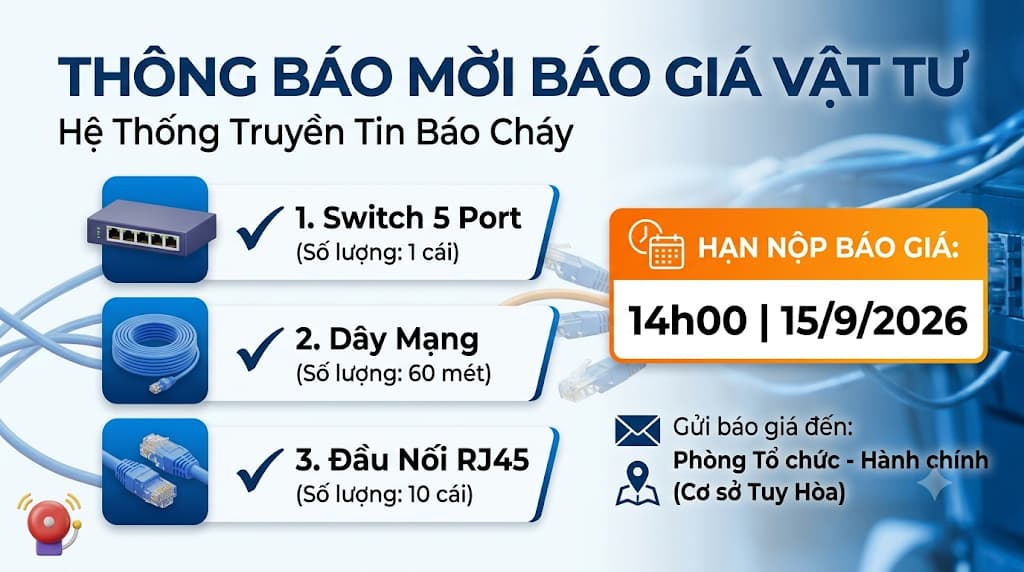 Mời báo giá vật tư lắp đặt hệ thống truyền tin báo cháy - Cơ sở 2: Tuy Hòa (Số 854/TB-CĐĐL)